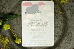 Flying Elephant with Baby Gender Neutral 5x7 Baby Shower Invite with Envelope // BP1