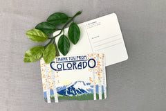 Colorado Mountain Blue Pikes Peak with Orange Birch Trees Wedding Thank You Postcards