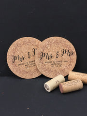 Couple Script Pink Wreath Cork Coaster Wedding Favors for Guests