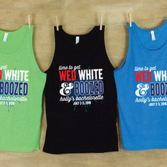 Wed White and Boozed Personalized Bachelor Tanks