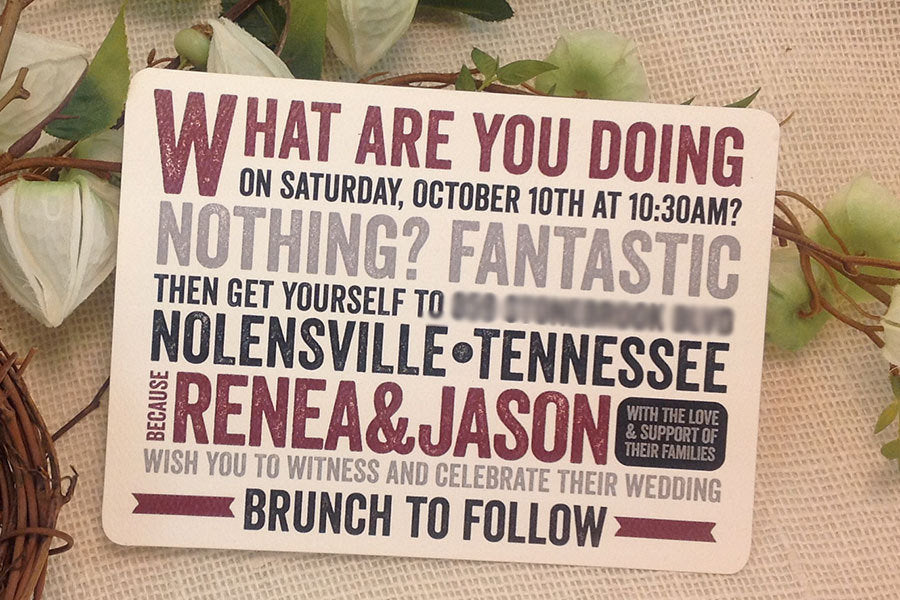 Brunch Wedding 5x7 Invite with Envelope - What Are You Doing Block Letters : Get Started Deposit or DIY Payment