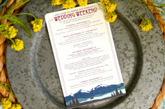 Blue Longs Peak Mountains with Deer Timeline of Events Wedding Weekend Timeline Card // Welcome Bag Timeline card for guests // BP1