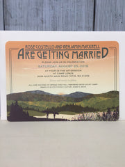 Couple with Canoe Fall Appalachian Mountains at Sunset 5x7 Wedding Invitation with A7 Envelopes