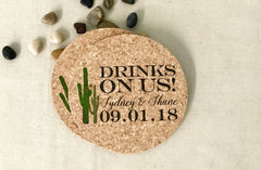 Drinks on Us Save the Date with Cactus Cork Coaster Save the Dates with A7 Envelopes // Wedding Save the Date