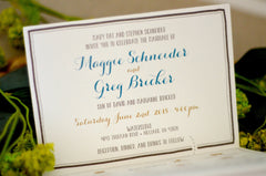 Modern Turquoise & Burgundy Chemistry Trifold Wedding Invitation with Wedding Day Timeline