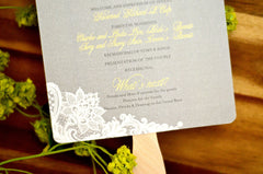 Vintage Lace with Gray and Butter Yellow Wedding Program Fans // Wedding Ceremony Program // BP1