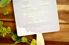 Vintage Lace with Gray and Butter Yellow Wedding Program Fans // Wedding Ceremony Program // BP1