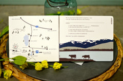 Rustic Germany Bavarian Alps  with Cows 4 Page Livret Wedding Invitation Booklet  with attached Postcard RSVP