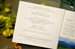 Rustic Craftsman Blue Ridge Mountains 3 Page Livret Booklet Wedding Invitation with RSVP Postcard