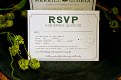 Modern Green Rustic Wreath with Aspen Leaves Trifold Wedding Invitation with Envelope and RSVP Postcard - BP1