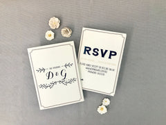 Rustic Modern Navy and Gold Vertical Trifold Wedding Invitation with A6 Envelopes