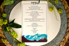 Turquoise Alaska Denali Mountains with Bear Dinner Menu // 5x8 Wedding Dinner Menu // Reception Menu // Rehearsal Dinner Menu
