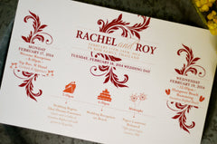 Red & Orange Fall Flourish Wedding Weekend Timeline Card // Destination Wedding Timeline of Events Itinerary // BP1