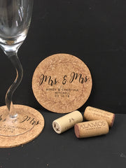 Couple Script Pink Wreath Cork Coaster Wedding Favors for Guests