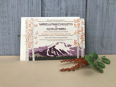 Fall Pikes Peak Purple Mountains and Birch Trees 5x7 Wedding Invitation with A7 Envelopes // Fall Colorado Mountain Wedding Invitation