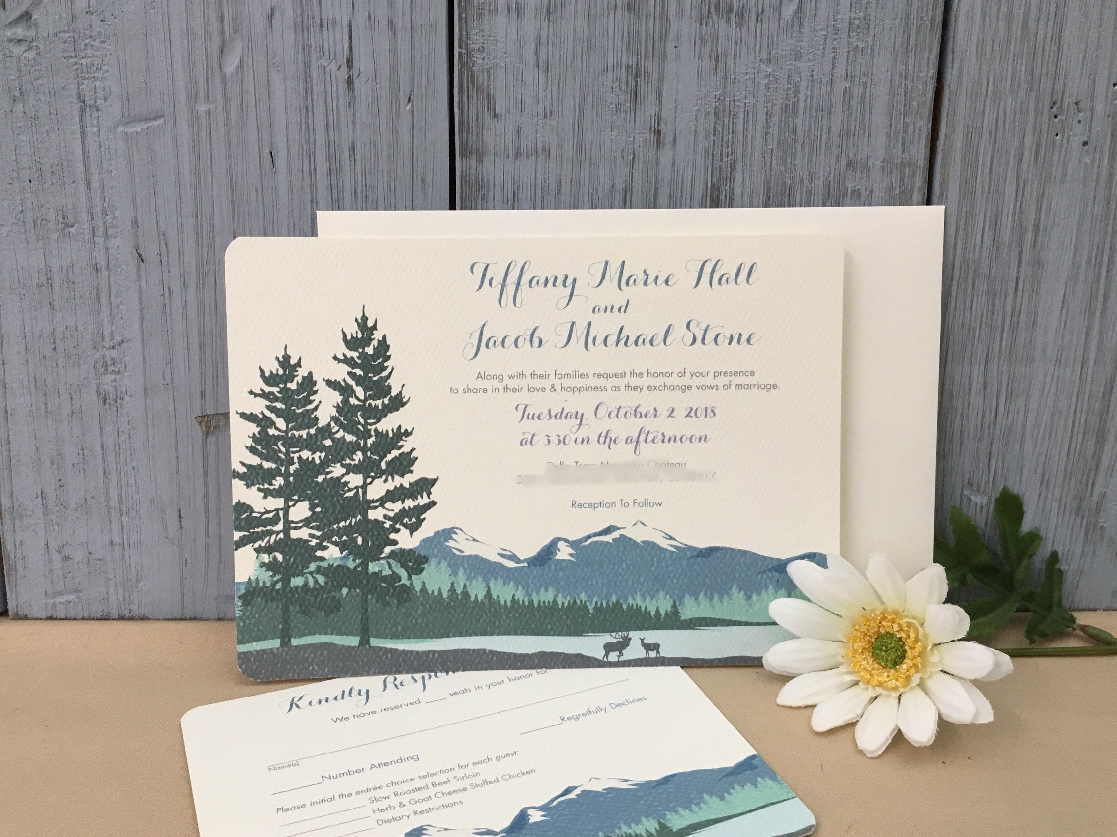 Rocky Mountain Wedding / 5x7 Wedding Invitation / Colorado Wedding / Estes Park Colorado / Invitation with RSVP Card / Rustic Wedding