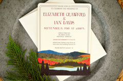 Mountain Valley Landscape with Fall Colors 5x7 Wedding Announcement with A7 Envelopes // Wedding Invitation // BP1