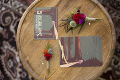 Sequoia Forest Craftsman Landscape Wedding Livret 4pg Booklet Invitation with Envelope and RSVP // Redwood Forest with Car Scene