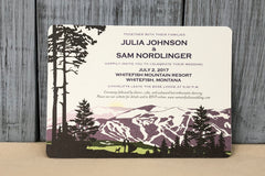 Whitefish Mountains with Dancing Couple 5x7 Wedding Invitation with RSVP Notecard // Montana Mountain Wedding Invitation