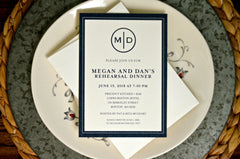 Modern Classic Navy Monogram Rehearsal Dinner Invite, 5x7 Rehearsal Dinner Invitations with Blank A7 Envelope, Wedding Rehearsal Invite