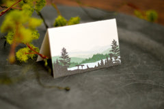Appalachian Green Mountains Wedding Escort Cards / Tented Seating Cards / Rustic Mountain Wedding Seating Cards / Couple with Canoe