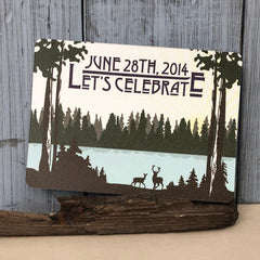 Rustic Lake Landscape with Deer and Evergreens 5x7 Birthday Party Invitation, 60th Birthday Invite , or DIY Printable File