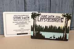 Rustic Lake Landscape with Deer and Evergreens 5x7 Birthday Party Invitation, 60th Birthday Invite , or DIY Printable File