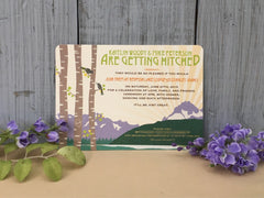Sawtooth Mountains Wedding / Stanley Idaho Wedding / Redfish Lake Lodge Wedding / 5x7 Wedding Invitation / Lavender Mountains / Birch Trees