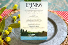 Maine Cabin Lake Retreat Mountains Landscape Drink Menu // 5x8 Wedding Drink Menu // Reception Drink Menu // Rehearsal Drink Menu - BP1