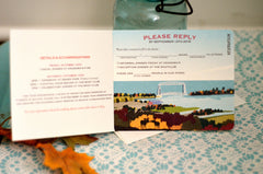 Duluth Minnesota Fall Lake with Birch Trees & Moose 3pg Livret Wedding Invitation Booklet with Attached Postcard RSVP