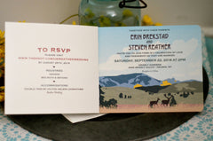 Montana Wedding Invitation Mountain Landscape with Deer - 2 page Livret Booklet Wedding Invitation with Envelope, Big Sky Wedding Invitation