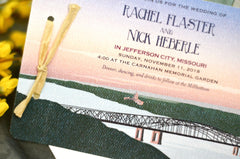 Missouri Bridge Landscape with Sunset Wedding Livret 2pg Booklet Invitation with Envelope and Tear-Off RSVP // BP1
