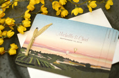 California Vineyard Hot Air Balloon Landscape with Sunset Wedding Livret 3pg Booklet Invitation with Envelope and Tear-Off RSVP