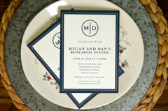 Modern Classic Navy Monogram Rehearsal Dinner Invite, 5x7 Rehearsal Dinner Invitations with Blank A7 Envelope, Wedding Rehearsal Invite