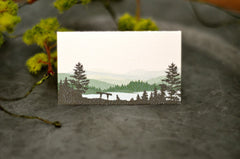 Appalachian Green Mountains Wedding Escort Cards / Tented Seating Cards / Rustic Mountain Wedding Seating Cards / Couple with Canoe