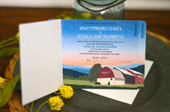 Mountain Vineyard with Red Barn at Sunset / 3 Page Livret Wedding Invitation / Unionville Vineyards / Rustic Barn Wedding Booklet