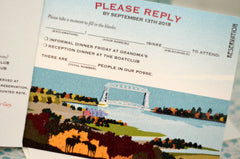 Duluth Minnesota Fall Lake with Birch Trees & Moose 3pg Livret Wedding Invitation Booklet with Attached Postcard RSVP