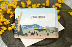 Montanta Mountain Landscape with Deer Wedding Livret 2pg Booklet Invitation with Envelope // BP1