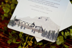 The Majestic Timberline Lodge Oregon at Snowfall Layered Strata Wedding Invitation with RSVP Postcard and Details Card