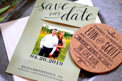 Mint Green Save the Date Cork Coaster Save the Date with Engagement Photo // Cheers to Forever Wedding Cork Coaster
