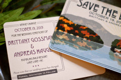 Rumbling Bald Resort Lake Lure North Carolina // Save the Date Postcards // Fall Lake Landscape