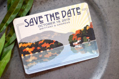 Rumbling Bald Resort Lake Lure North Carolina // Save the Date Postcards // Fall Lake Landscape