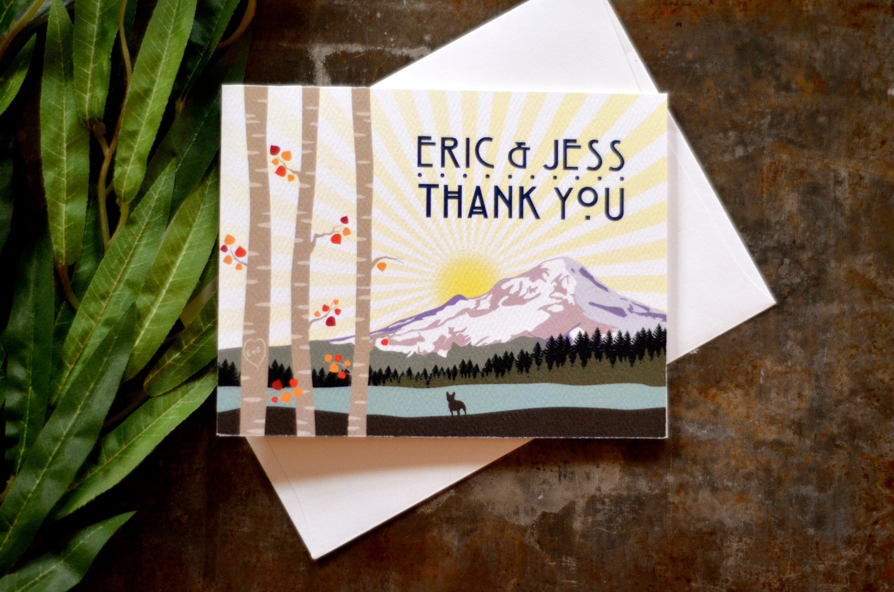 Spring Mountain Sunset with Dog Thank You Card / A2 Folded Thank You Card /Thank You Stationery