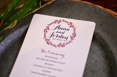 Classic Burgundy Floral Wedding Dinner Menu // Reception Menu // Rehearsal Dinner Menu