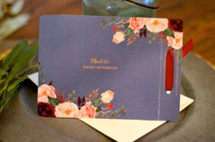 Floral Peony Wedding Invitation Burgundy and Smoky Blue - 3pg Wedding Invitation Booklet - Garden Booklet Wedding Invite