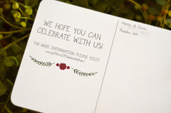 Vintage Burgundy Country Flower Wedding Invitation // Save The Date Postcard // Rustic Flower