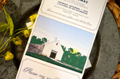 Maine Atlantic Rocky Shore Trifold Wedding Invitation / / Rustic Wedding with Barn Trifold Invitation / Folded Wedding Invitation