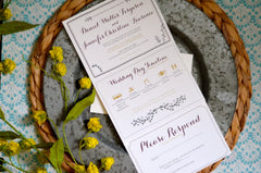 Rustic Farm Wedding Trifold Invitation / Greenery Wreath with Aspen Leaves / Folded Wedding Invite / Wedding Day Timeline / Custom Timelime