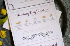 Rustic Farm Wedding Trifold Invitation / Greenery Wreath with Aspen Leaves / Folded Wedding Invite / Wedding Day Timeline / Custom Timelime