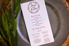Classic Burgundy Floral Wedding Dinner Menu // Reception Menu // Rehearsal Dinner Menu